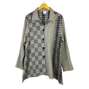 Vintage Mill Valley Women XL Tunic Cotton Linen Patch Plaid Lagenlook USA Artsy